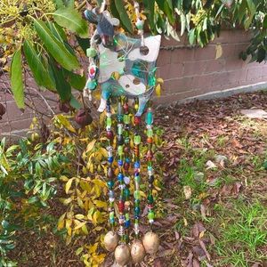 Bohemian Cow Wind Chime Fairy Lights, Glass Beads & Bells Sun Catcher Mobile